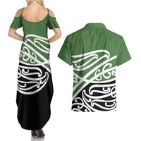 Green Fern New Zealand Kowhai Ngutukak Couples Matching Summer Maxi Dress and Hawaiian Shirt - Polynesian Pride