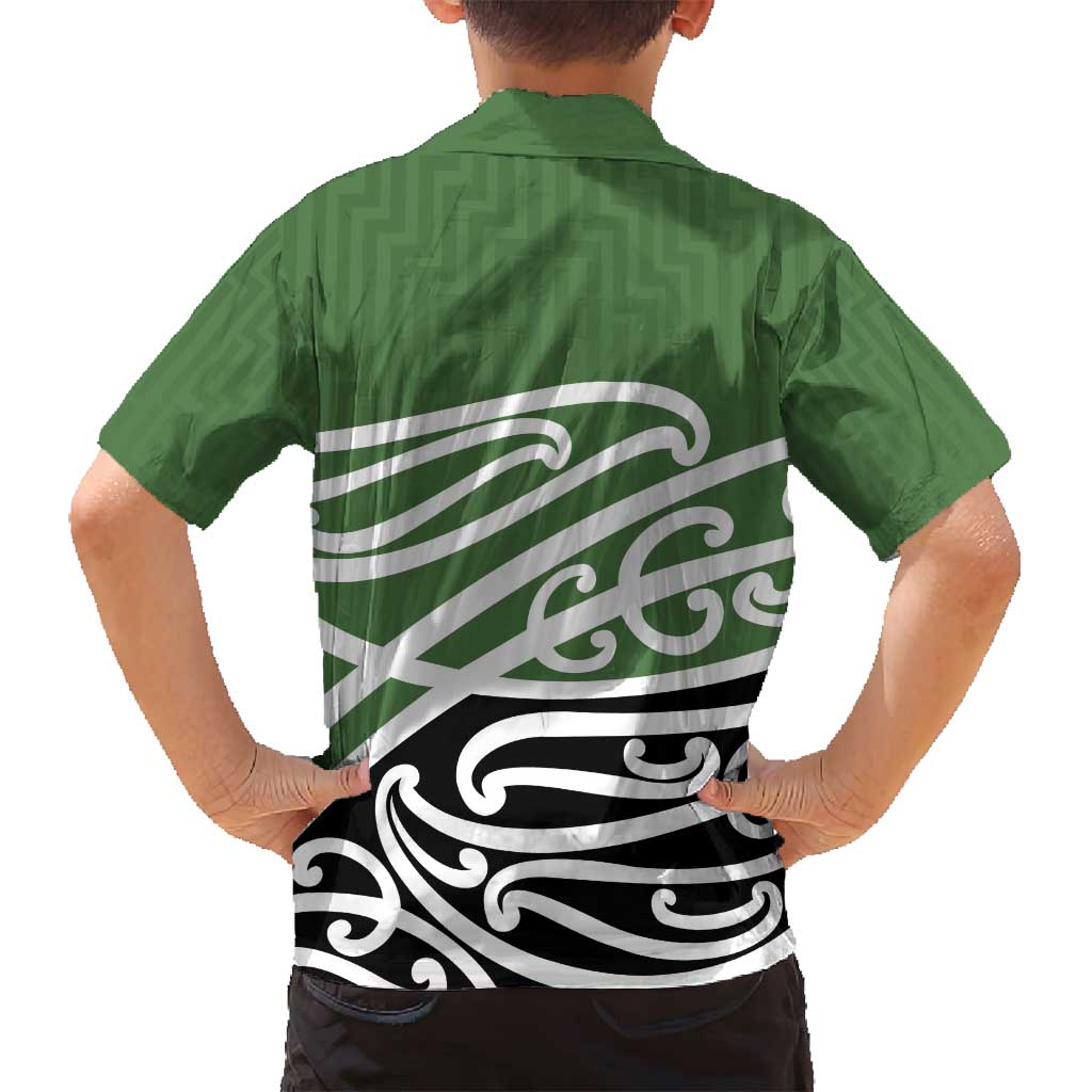 Green Fern New Zealand Kowhai Ngutukak Family Matching Long Sleeve Bodycon Dress and Hawaiian Shirt - Polynesian Pride