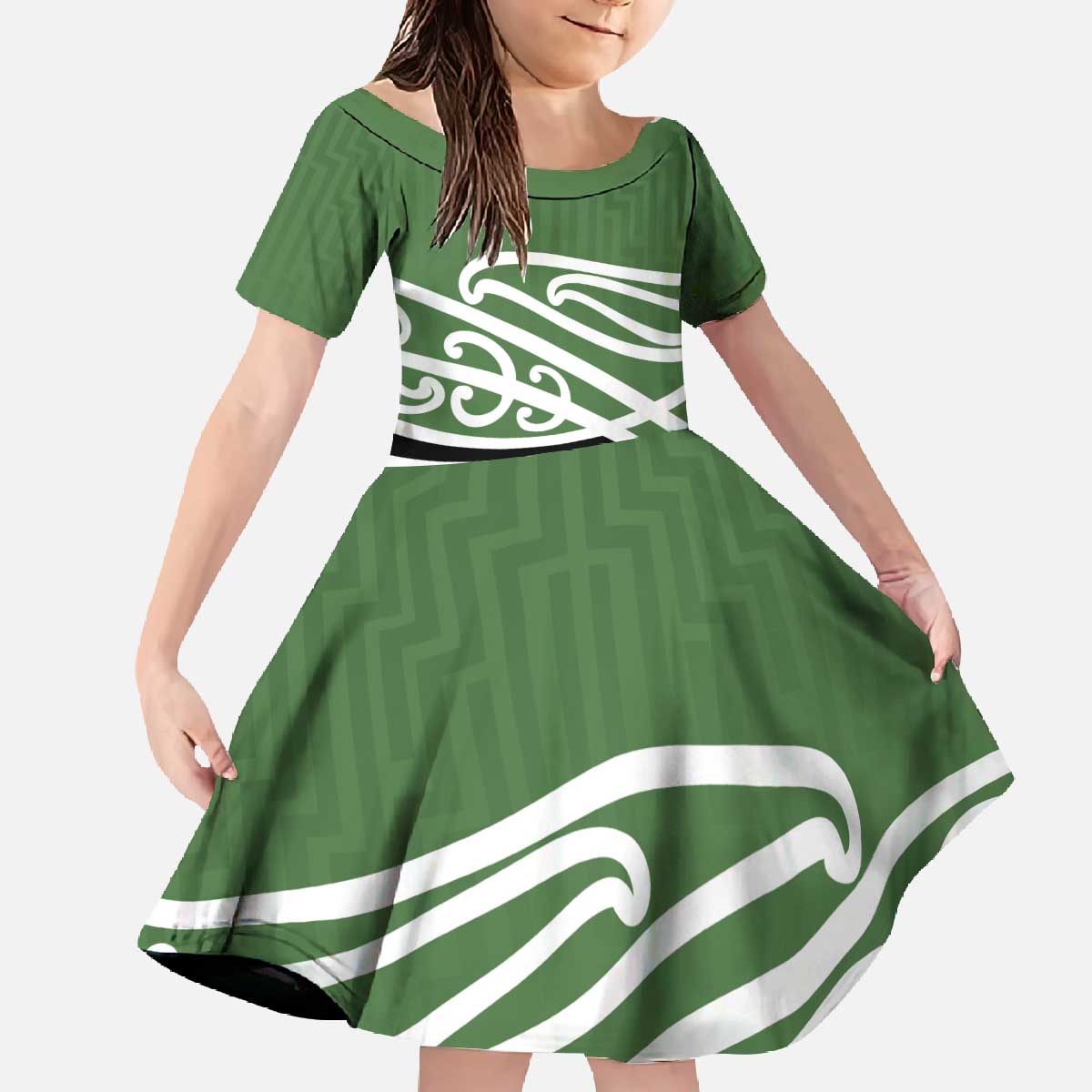 Green Fern New Zealand Kowhai Ngutukak Family Matching Off The Shoulder Long Sleeve Dress and Hawaiian Shirt - Polynesian Pride