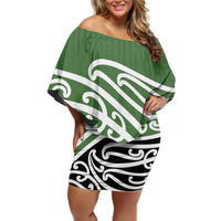 Green Fern New Zealand Kowhai Ngutukak Family Matching Off Shoulder Short Dress and Hawaiian Shirt - Polynesian Pride