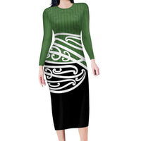 Green Fern New Zealand Kowhai Ngutukak Long Sleeve Bodycon Dress - Polynesian Pride