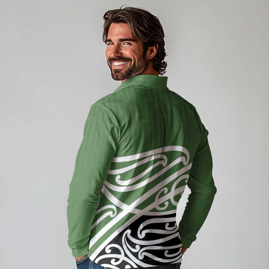 Green Fern New Zealand Kowhai Ngutukak Long Sleeve Polo Shirt - Polynesian Pride