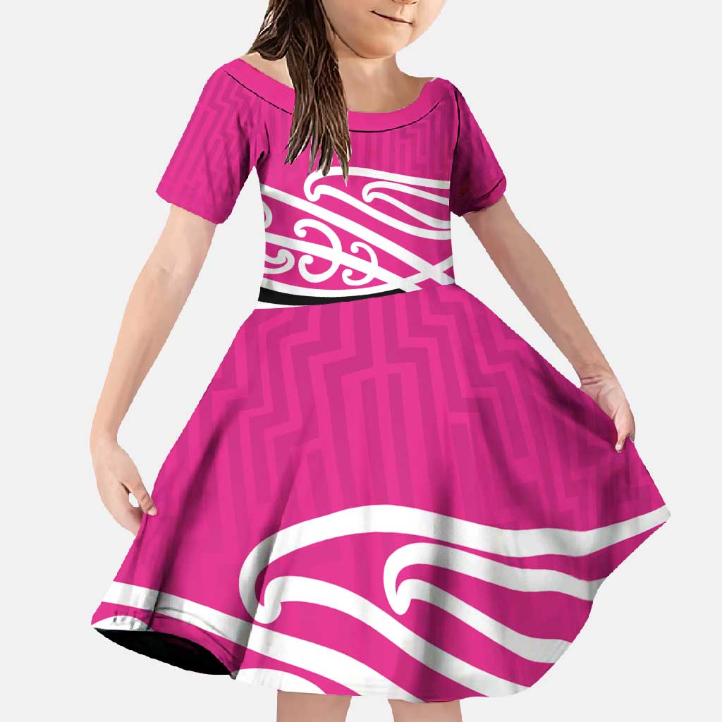 All Pink New Zealand Kowhai Ngutukak Family Matching Long Sleeve Bodycon Dress and Hawaiian Shirt - Polynesian Pride