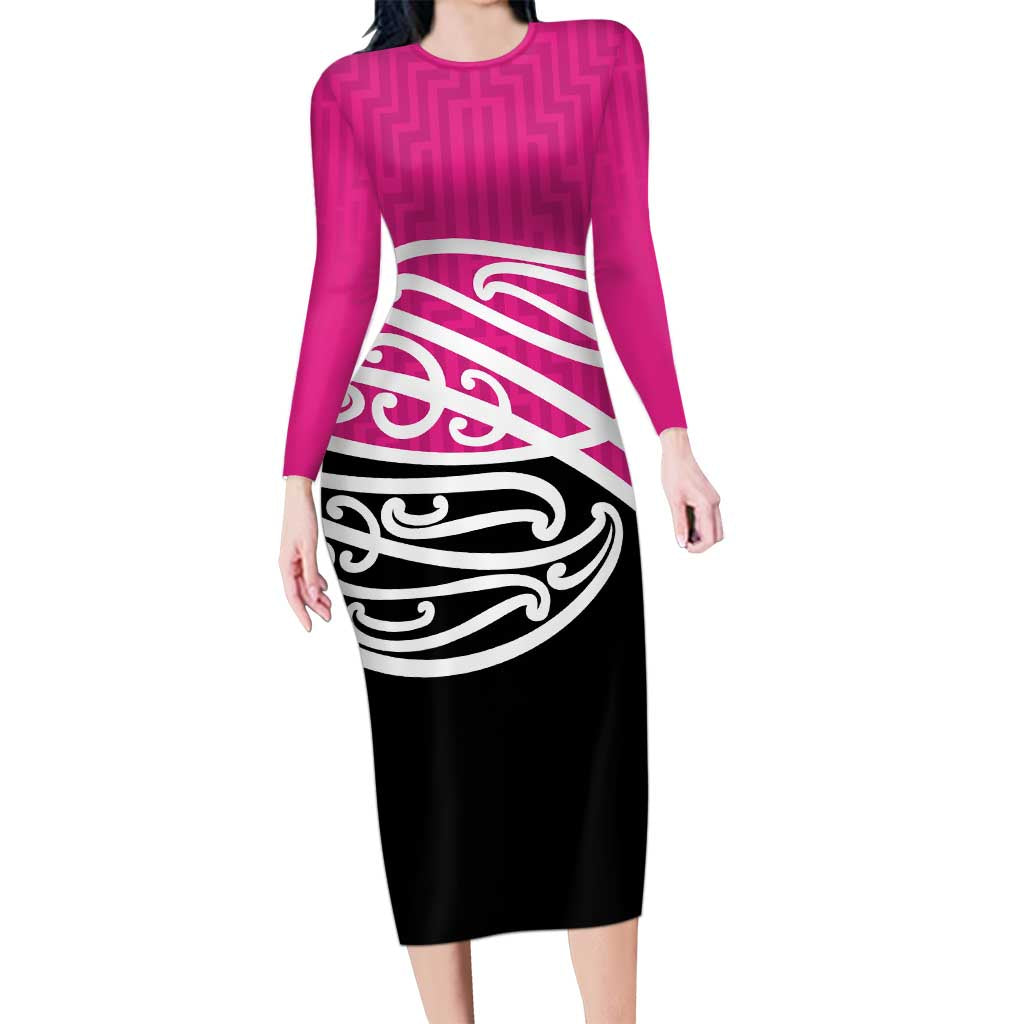 All Pink New Zealand Kowhai Ngutukak Family Matching Long Sleeve Bodycon Dress and Hawaiian Shirt - Polynesian Pride