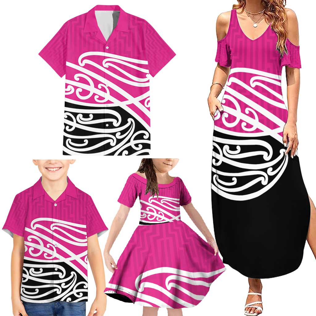 All Pink New Zealand Kowhai Ngutukak Family Matching Summer Maxi Dress and Hawaiian Shirt - Polynesian Pride