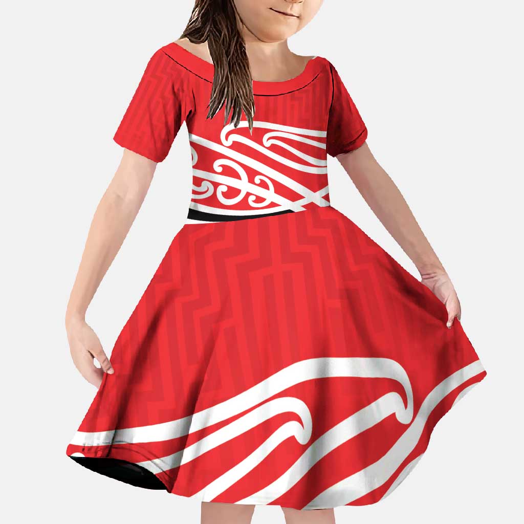 All Red New Zealand Kowhai Ngutukak Family Matching Long Sleeve Bodycon Dress and Hawaiian Shirt - Polynesian Pride