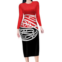 All Red New Zealand Kowhai Ngutukak Family Matching Long Sleeve Bodycon Dress and Hawaiian Shirt - Polynesian Pride