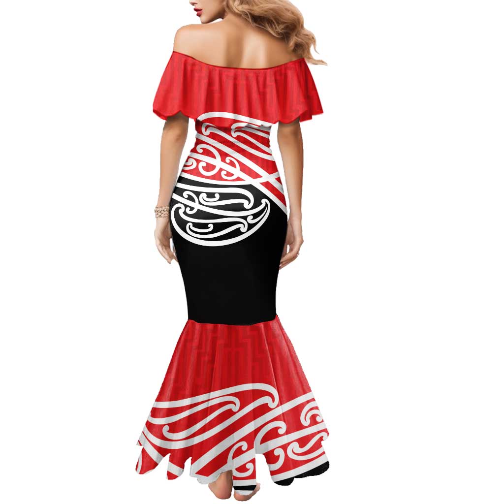 All Red New Zealand Kowhai Ngutukak Family Matching Mermaid Dress and Hawaiian Shirt - Polynesian Pride