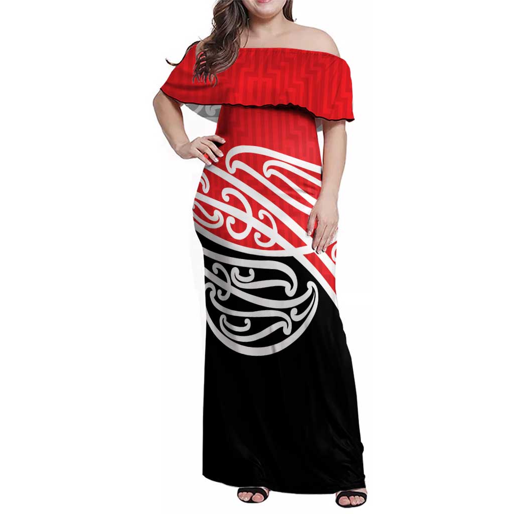 All Red New Zealand Kowhai Ngutukak Family Matching Off Shoulder Maxi Dress and Hawaiian Shirt - Polynesian Pride