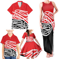 All Red New Zealand Kowhai Ngutukak Family Matching Tank Maxi Dress and Hawaiian Shirt - Polynesian Pride
