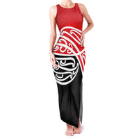 All Red New Zealand Kowhai Ngutukak Family Matching Tank Maxi Dress and Hawaiian Shirt - Polynesian Pride