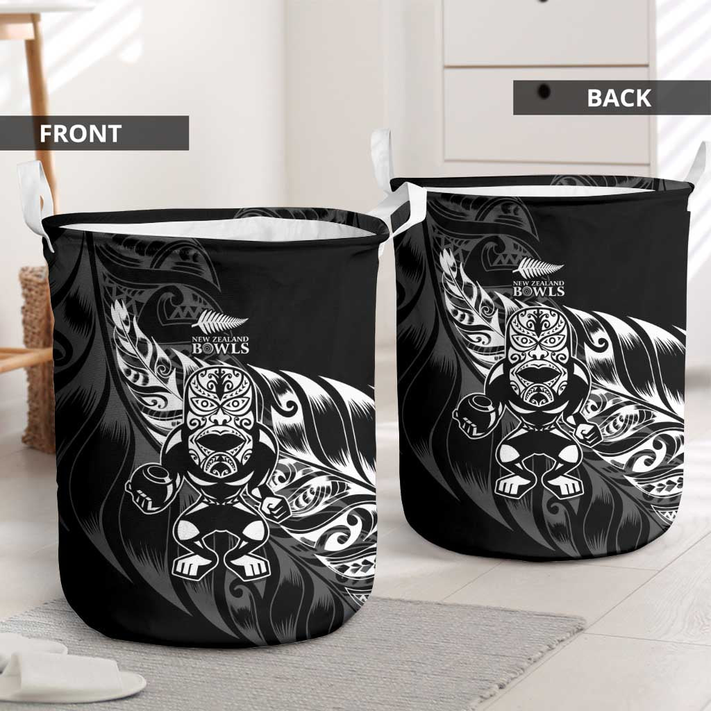 New Zealand Lawn Bowls Laundry Basket Black Maori Warrior Tribal Silver Fern - Polynesian Pride
