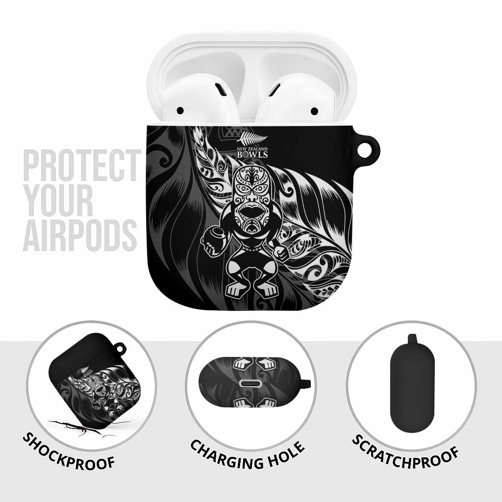 New Zealand Lawn Bowls AirPods Case Black Maori Warrior Tribal Silver Fern - Polynesian Pride