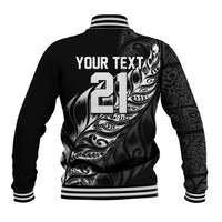 New Zealand Lawn Bowls Custom Baseball Jacket Black Maori Warrior Tribal Silver Fern - Polynesian Pride
