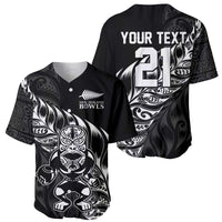 New Zealand Lawn Bowls Custom Baseball Jersey Black Maori Warrior Tribal Silver Fern - Polynesian Pride