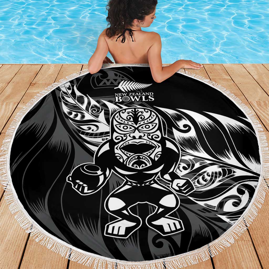 New Zealand Lawn Bowls Beach Blanket Black Maori Warrior Tribal Silver Fern - Polynesian Pride