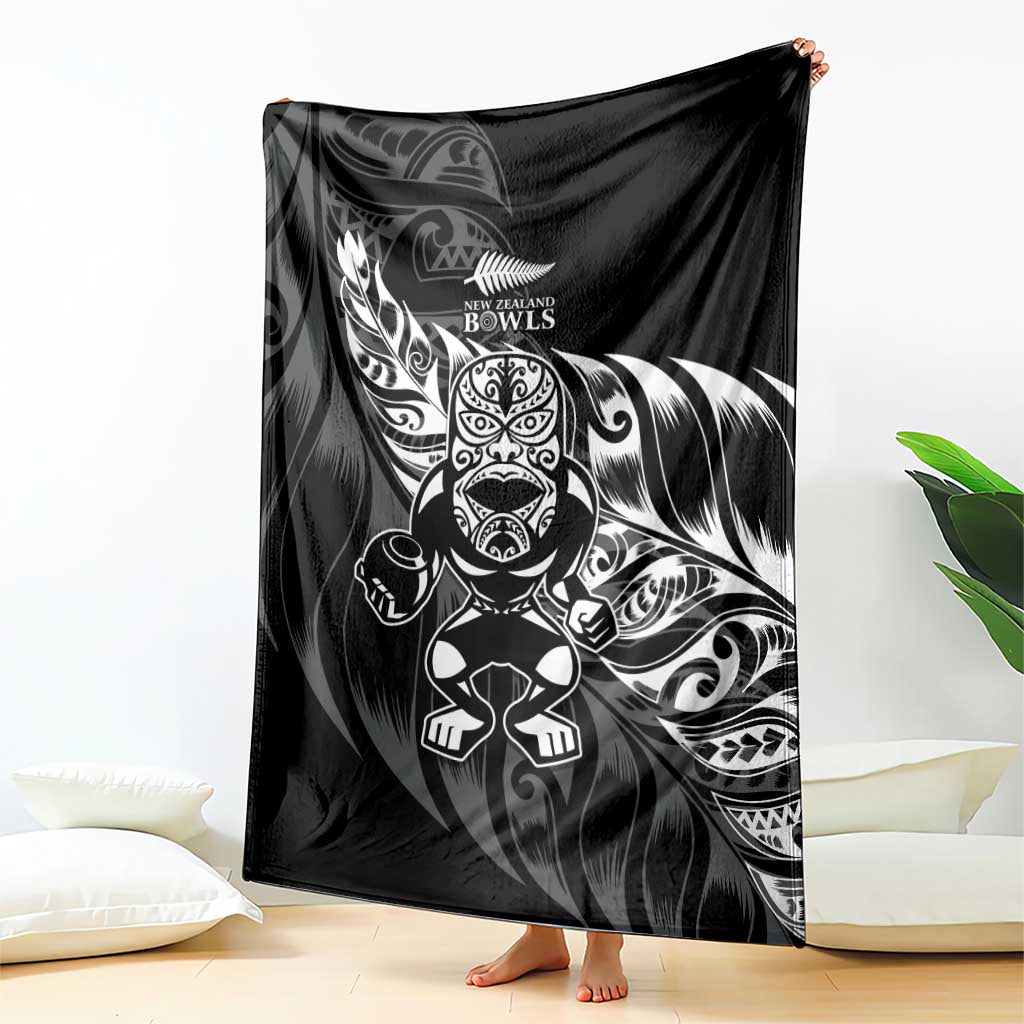 New Zealand Lawn Bowls Blanket Black Maori Warrior Tribal Silver Fern - Polynesian Pride