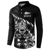 New Zealand Lawn Bowls Custom Button Sweatshirt Black Maori Warrior Tribal Silver Fern - Polynesian Pride