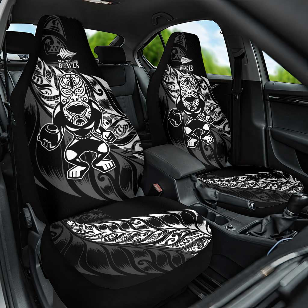 New Zealand Lawn Bowls Car Seat Cover Black Maori Warrior Tribal Silver Fern - Polynesian Pride