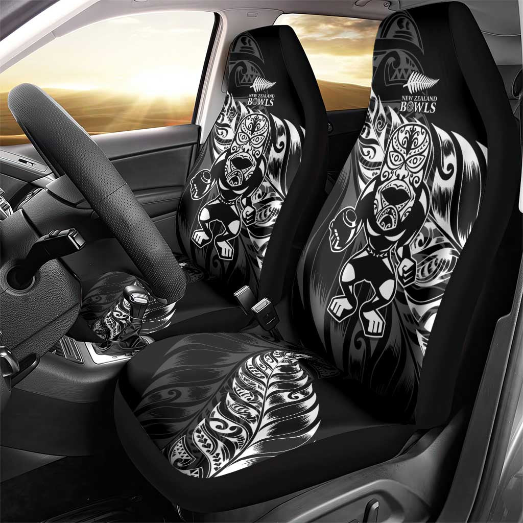 New Zealand Lawn Bowls Car Seat Cover Black Maori Warrior Tribal Silver Fern - Polynesian Pride