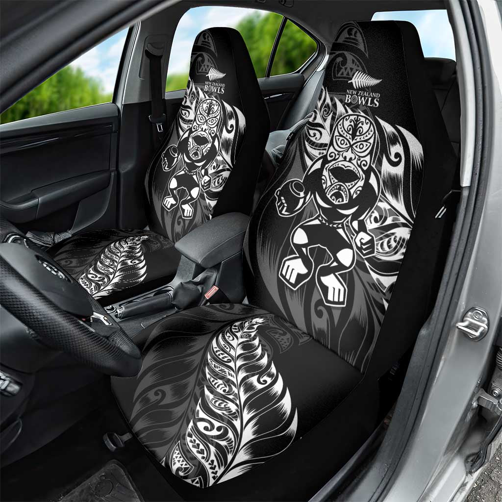 New Zealand Lawn Bowls Car Seat Cover Black Maori Warrior Tribal Silver Fern - Polynesian Pride
