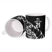 New Zealand Lawn Bowls Custom Ceramic Mug Black Maori Warrior Tribal Silver Fern - Polynesian Pride