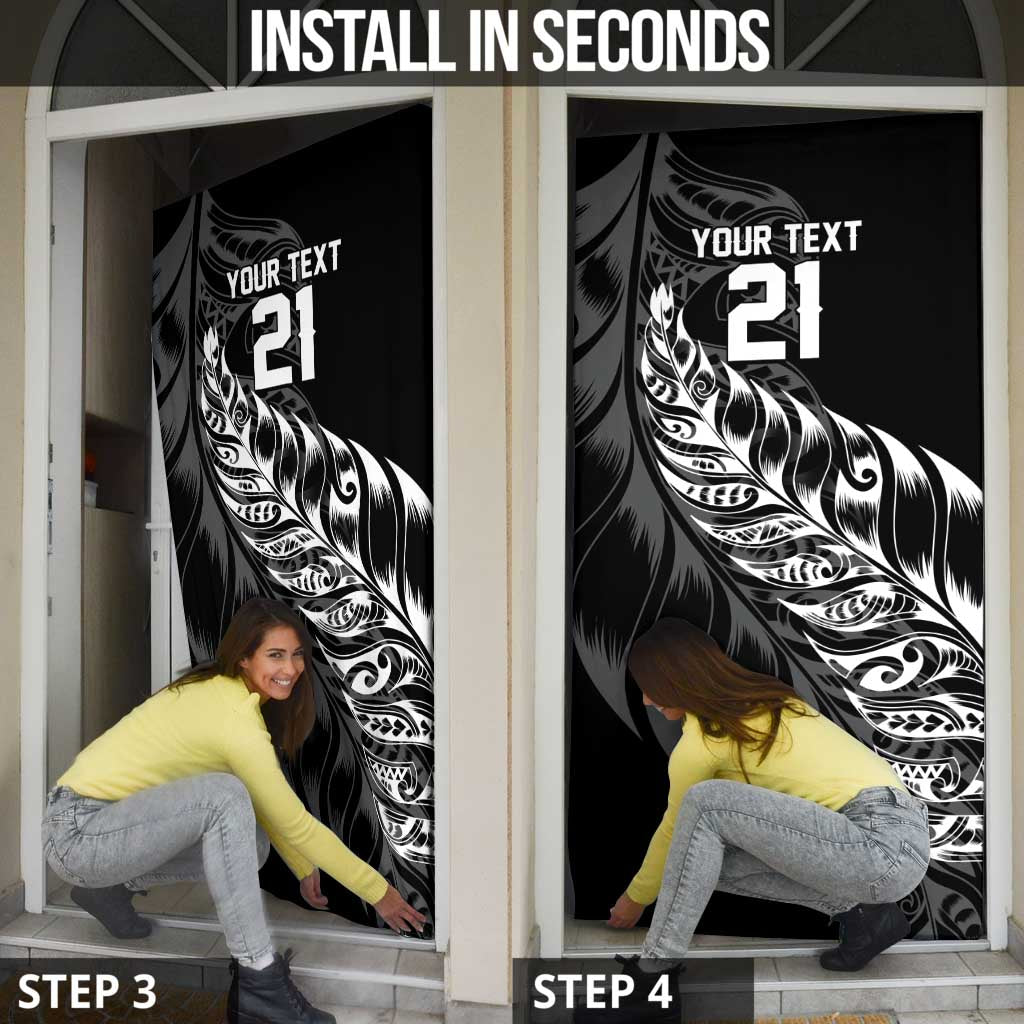 New Zealand Lawn Bowls Custom Door Cover Black Maori Warrior Tribal Silver Fern - Polynesian Pride
