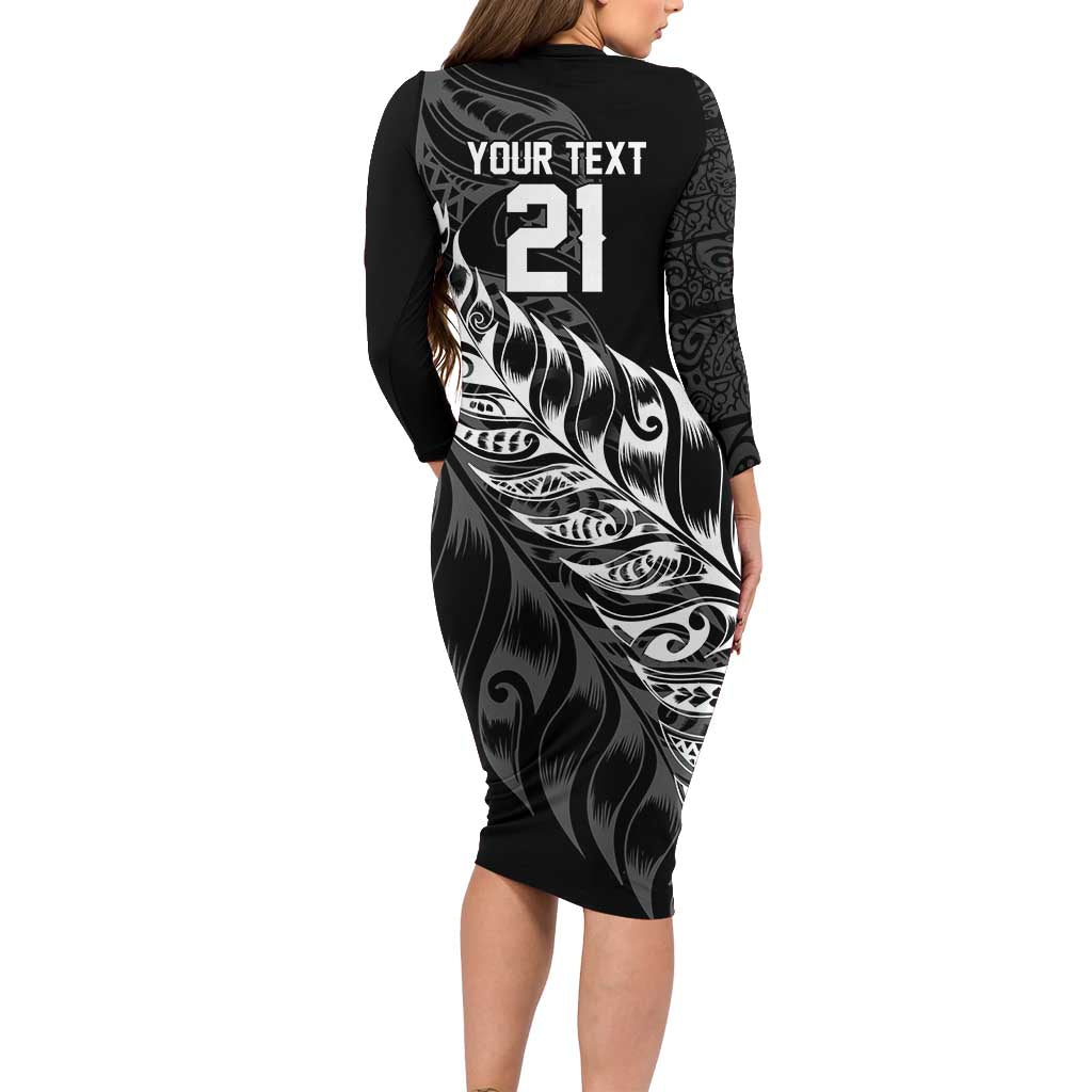 New Zealand Lawn Bowls Custom Family Matching Long Sleeve Bodycon Dress and Hawaiian Shirt Black Maori Warrior Tribal Silver Fern - Polynesian Pride