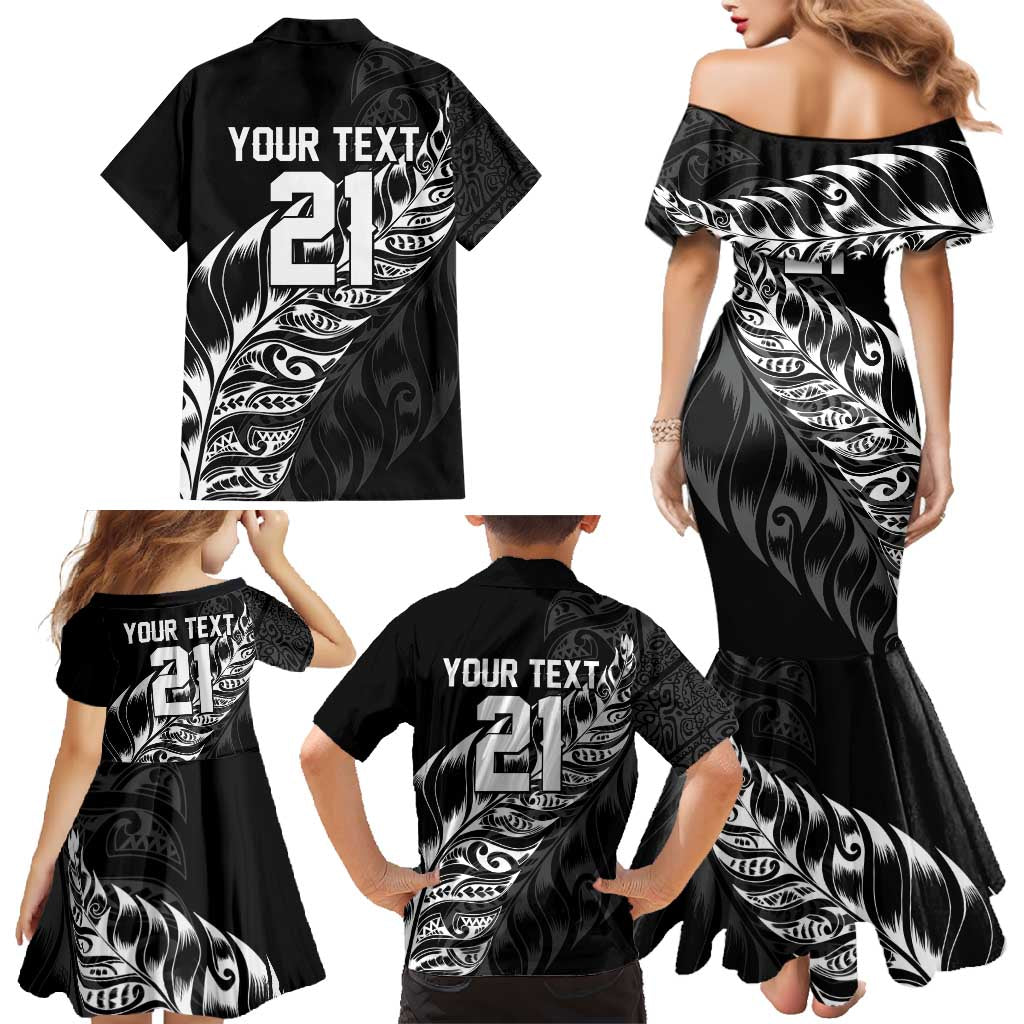 New Zealand Lawn Bowls Custom Family Matching Mermaid Dress and Hawaiian Shirt Black Maori Warrior Tribal Silver Fern - Polynesian Pride