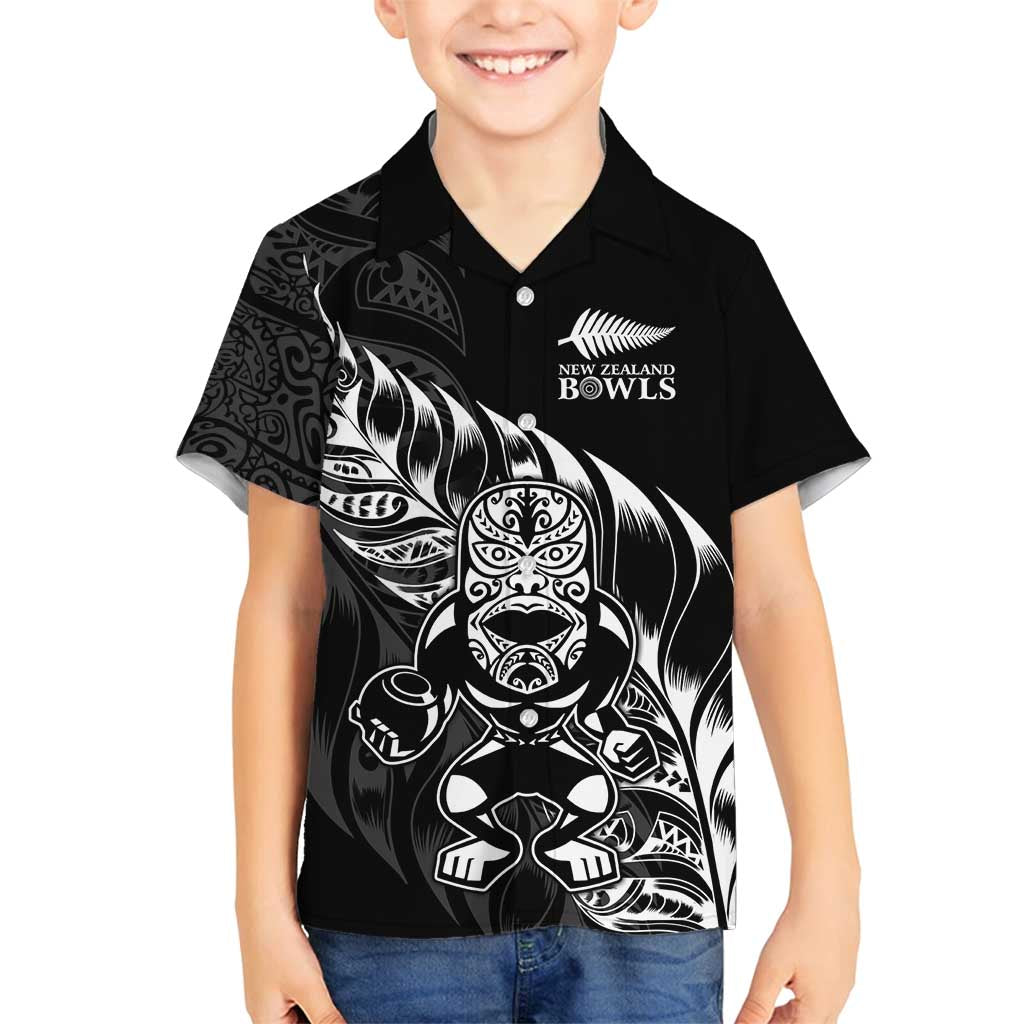 New Zealand Lawn Bowls Custom Family Matching Puletasi and Hawaiian Shirt Black Maori Warrior Tribal Silver Fern - Polynesian Pride