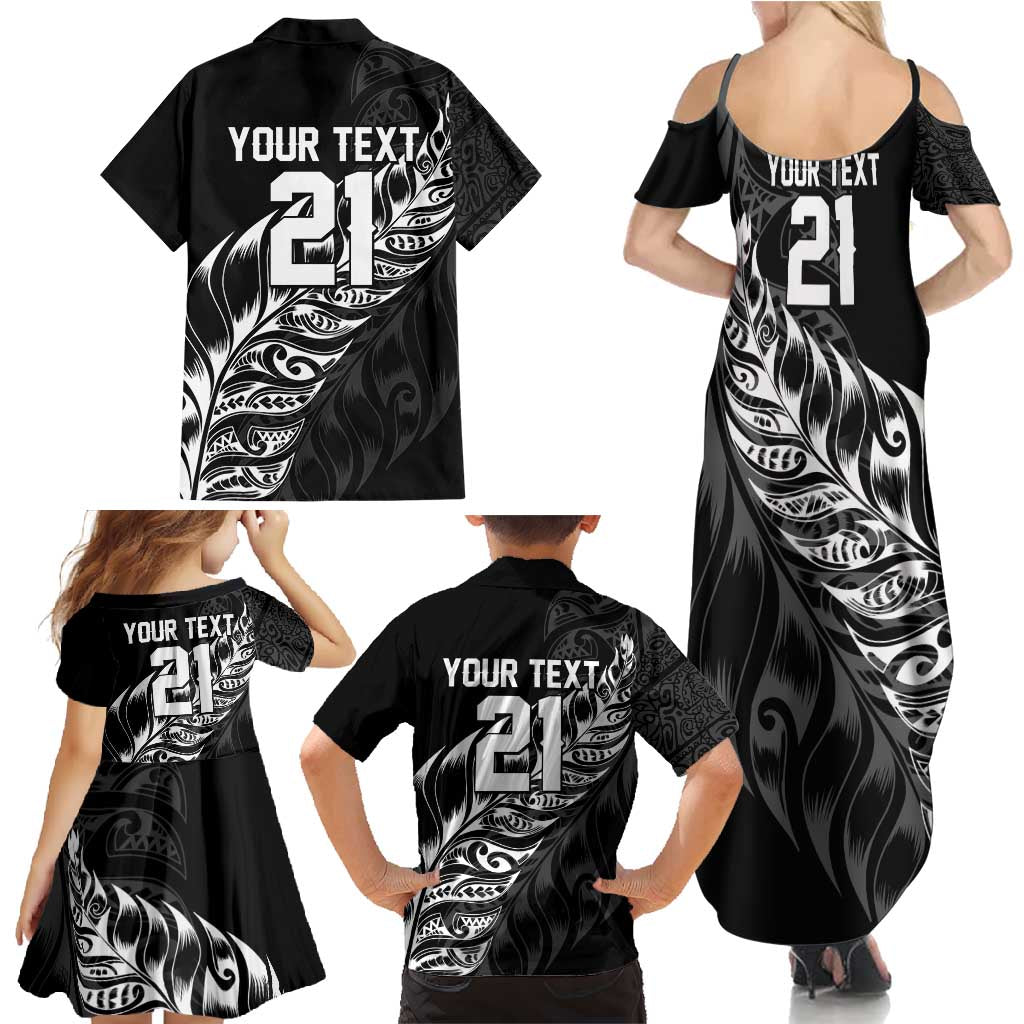 New Zealand Lawn Bowls Custom Family Matching Summer Maxi Dress and Hawaiian Shirt Black Maori Warrior Tribal Silver Fern - Polynesian Pride