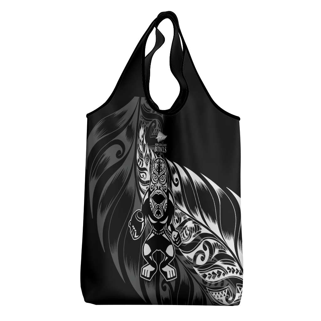 New Zealand Lawn Bowls Grocery Bag Black Maori Warrior Tribal Silver Fern - Polynesian Pride