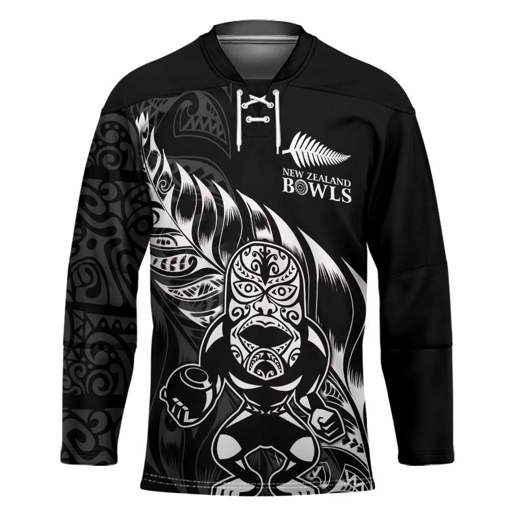 New Zealand Lawn Bowls Custom Hockey Jersey Black Maori Warrior Tribal Silver Fern - Polynesian Pride