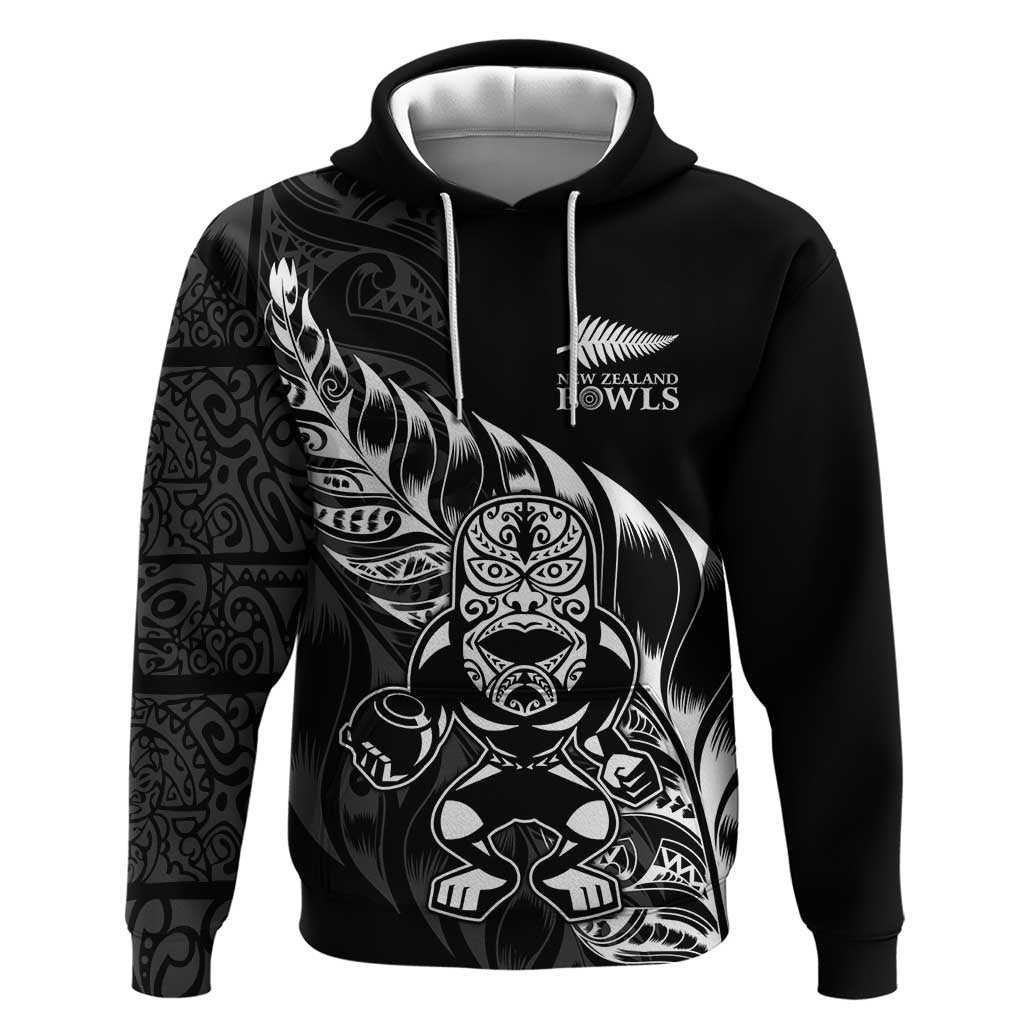 New Zealand Lawn Bowls Custom Hoodie Black Maori Warrior Tribal Silver Fern - Polynesian Pride