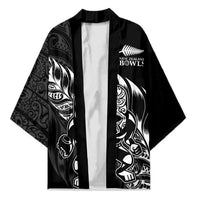 New Zealand Lawn Bowls Custom Kimono Black Maori Warrior Tribal Silver Fern - Polynesian Pride