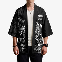 New Zealand Lawn Bowls Custom Kimono Black Maori Warrior Tribal Silver Fern - Polynesian Pride
