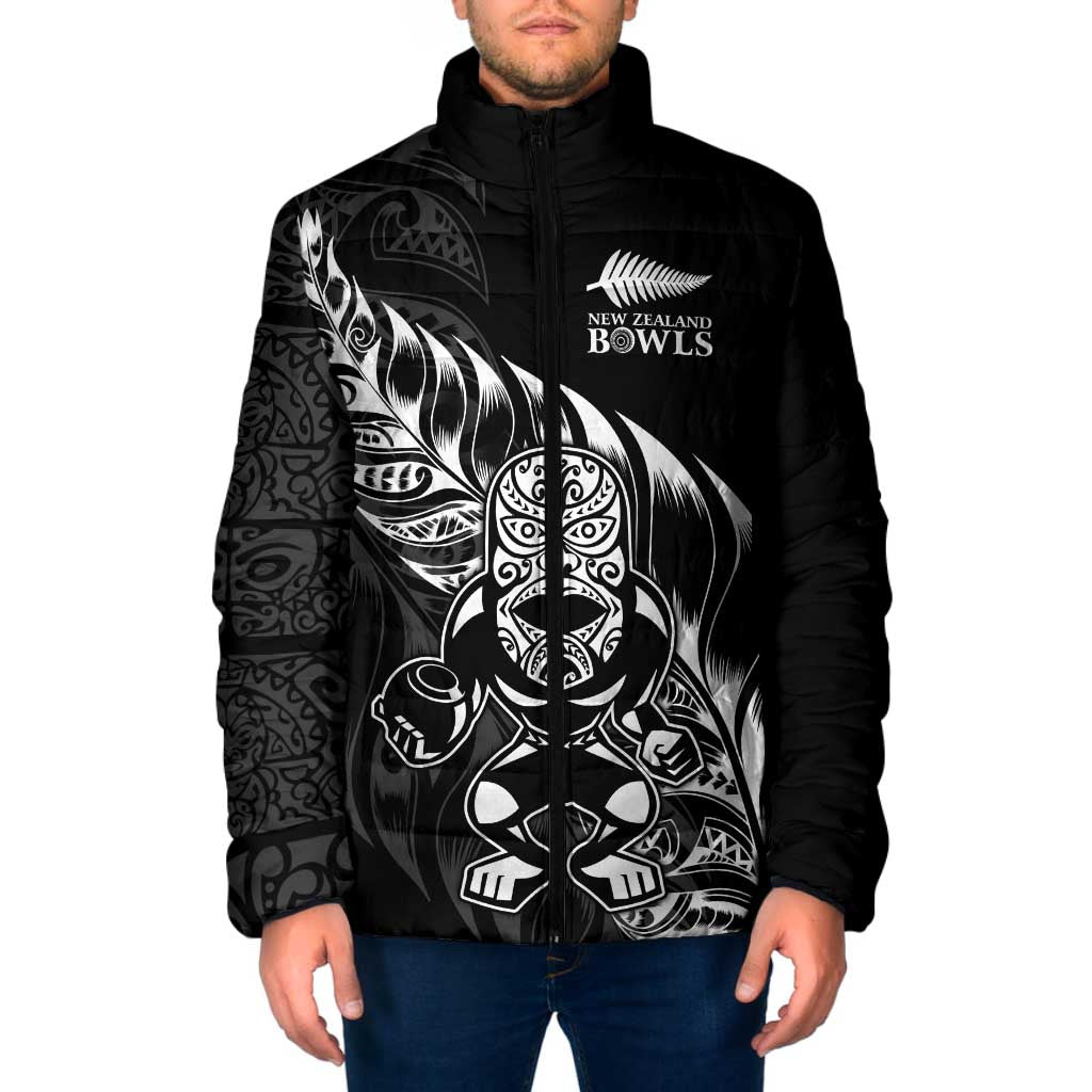 New Zealand Lawn Bowls Custom Padded Jacket Black Maori Warrior Tribal Silver Fern - Polynesian Pride