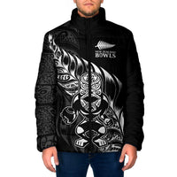 New Zealand Lawn Bowls Custom Padded Jacket Black Maori Warrior Tribal Silver Fern - Polynesian Pride