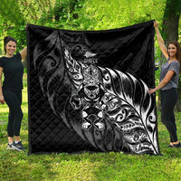 New Zealand Lawn Bowls Quilt Black Maori Warrior Tribal Silver Fern - Polynesian Pride