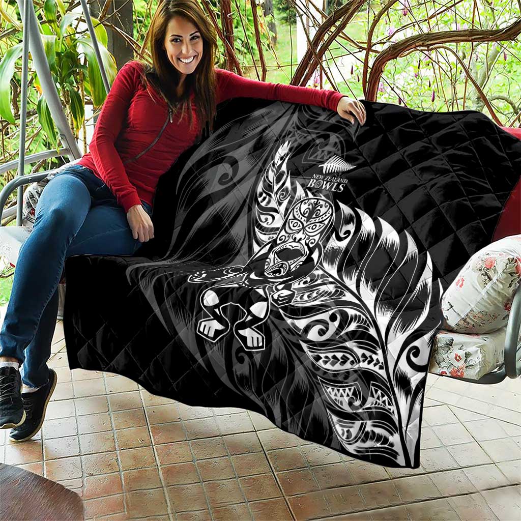 New Zealand Lawn Bowls Quilt Black Maori Warrior Tribal Silver Fern - Polynesian Pride