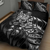 New Zealand Lawn Bowls Quilt Bed Set Black Maori Warrior Tribal Silver Fern - Polynesian Pride
