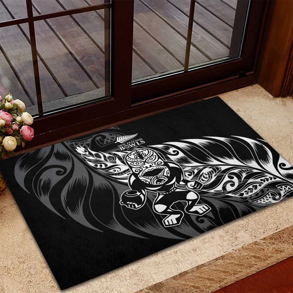 New Zealand Lawn Bowls Rubber Doormat Black Maori Warrior Tribal Silver Fern - Polynesian Pride