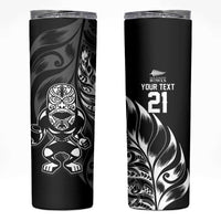 New Zealand Lawn Bowls Custom Skinny Tumbler Black Maori Warrior Tribal Silver Fern - Polynesian Pride