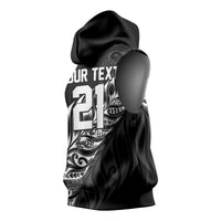 New Zealand Lawn Bowls Custom Sleeveless Hoodie Black Maori Warrior Tribal Silver Fern - Polynesian Pride