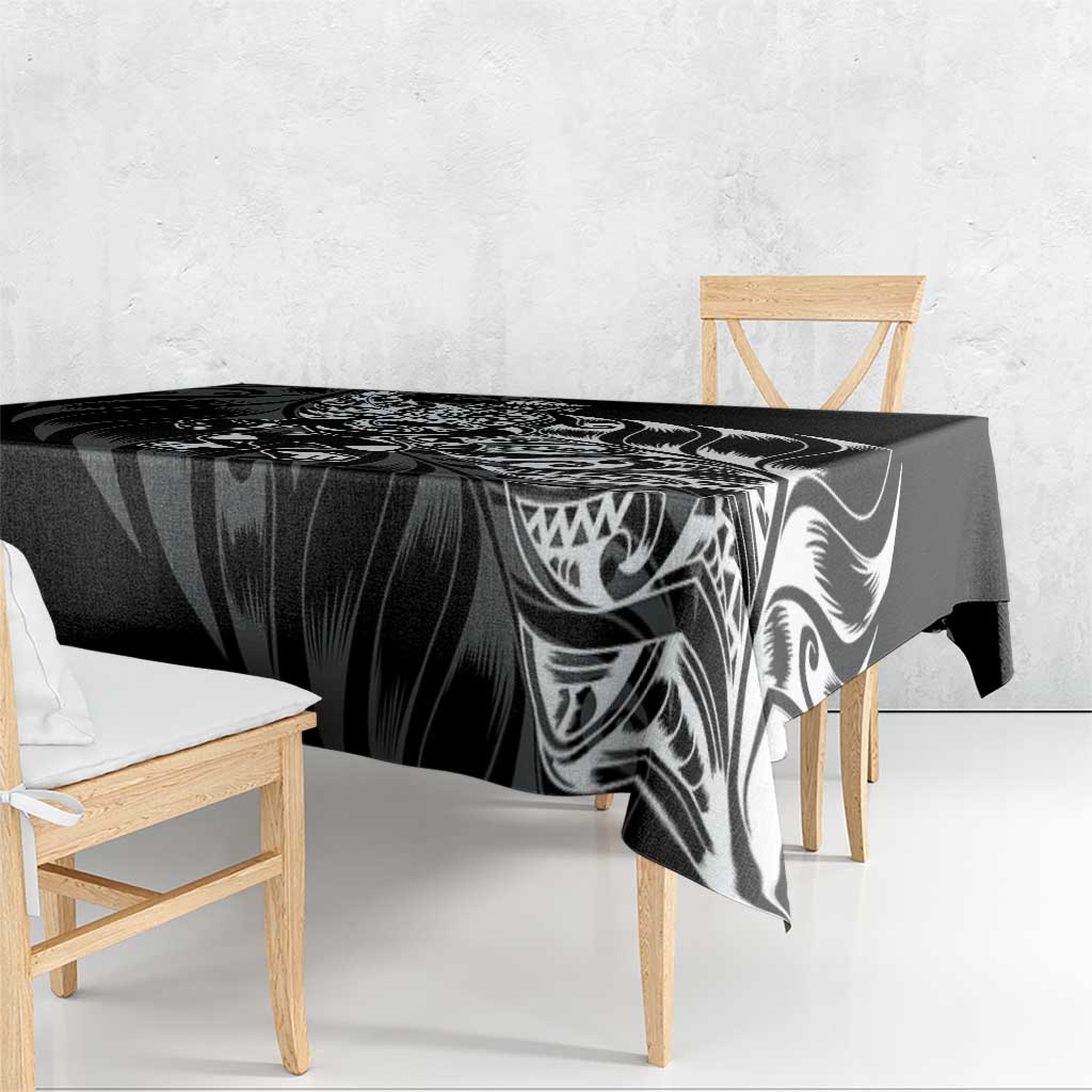 New Zealand Lawn Bowls Tablecloth Black Maori Warrior Tribal Silver Fern - Polynesian Pride