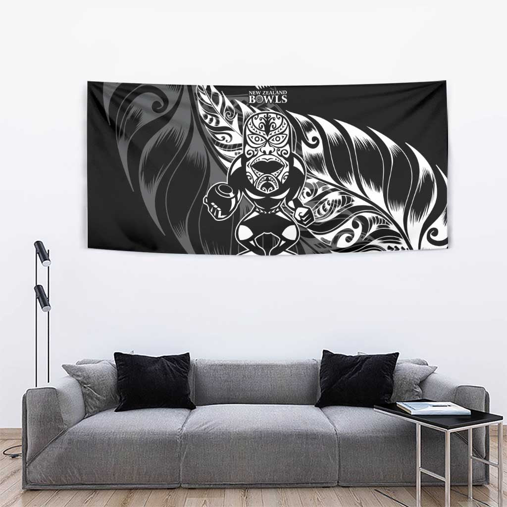 New Zealand Lawn Bowls Tapestry Black Maori Warrior Tribal Silver Fern - Polynesian Pride
