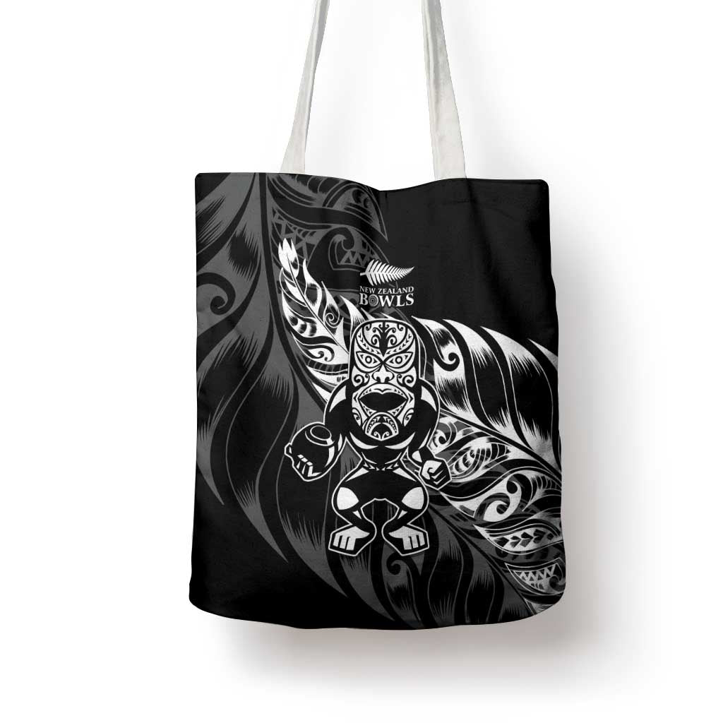 New Zealand Lawn Bowls Tote Bag Black Maori Warrior Tribal Silver Fern - Polynesian Pride