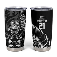 New Zealand Lawn Bowls Custom Tumbler Cup Black Maori Warrior Tribal Silver Fern - Polynesian Pride