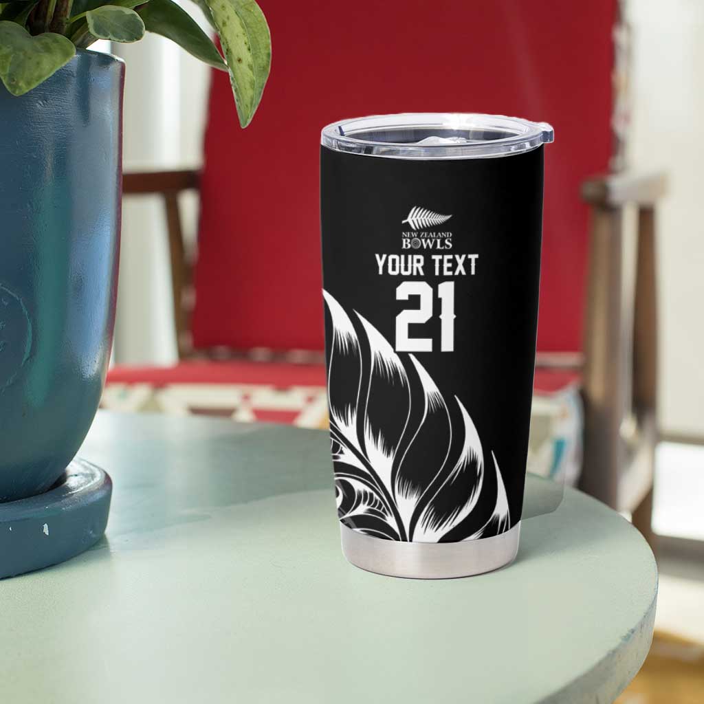 New Zealand Lawn Bowls Custom Tumbler Cup Black Maori Warrior Tribal Silver Fern - Polynesian Pride