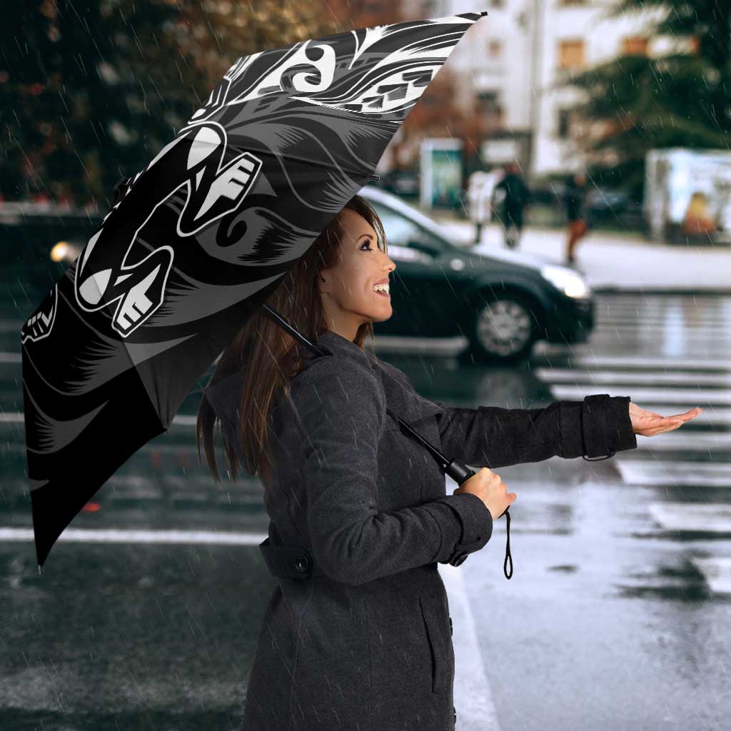 New Zealand Lawn Bowls Umbrella Black Maori Warrior Tribal Silver Fern - Polynesian Pride